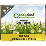 Ecoplast Doğa Jumbo Boy Siyah Çöp Torbası Poşeti 300 gr 90 Litre 80 x 110 cm 10 Adetlik 20 Rulo