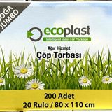 Ecoplast Jumbo Boy Siyah Çöp Torbası Poşeti - 300 Gr. - 90 Litre - 80 x 110 Cm / 10 Adetlik 20 Rulo