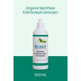 Ecos3 Elde Bulaşık Deterjanı, Organik & Vegan Sertifikalı, Ekolojik, Hipoalerjenik, Aloe Vera’Lı, 500 Ml