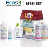 Ecos3 Sertifikalı Organik Bebek Temizlik Seti | Çamaşır, Bulaşık, Biberon-Oyuncak ve Tüm Yüzeyler için Doğal Temizlik - 4,25 lt
