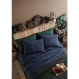 Ecosse Düz Indigo %100 Pamuk Çarşafı Lastikli Çift Kişilik Nevresim Takımı *çift Dikişli Yıkamalı %100 Pamuk - 200 x 220 cm - İndigo
