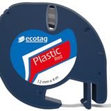Ecotag Dymo Letratag Şerit Etiket Plastik Kırmızı 12 mm x 4 mt