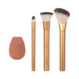 EcoTools Değerli Metaller Yüz Karışımı ve Şekillendirici Seti, Makyaj Fırça Seti, Temel Fırçası, Çevre Dostu Makyaj Fırça Seti, Geri Dönüşümlü Alüminyum, Krom, Hassas, 4 Parça Set