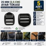 Ecotton Works 25 mm (2,5 Cm) Plastik Ayar Tokası 5'li Paket | Premium Kalite | Dayanıklı Çanta Kayış Tokası - Siyah