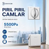 Ecovacs 5.500 Pa Güçlü Tutunmalı Şarjlı Cam Temizleme Robotu, 110 Dakikaya Kadar Kullanım, Üç Nozüllü Geniş Açılı Sprey ve Taşınabilir Istasyon Çalışma Sırasında Şarj Desteği + Tiftik Cihazı - Beyaz