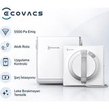 Ecovacs 5500 Pa Cam Silme Robotu, Bataryalı Istasyonlu, Akıllı Rota Planlamalı, Uygulama Kontrollü, Üçlü Püskürtme, 110 Dakikaya Kadar Kullanım, Beyaz