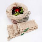 Ecowoco Pamuk File Torba Seti 4'lü Doğal Krem Renk Alışveriş Torbaları 30x40 cm