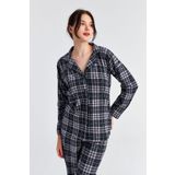 Ecrou Kadın Gri Siyah Ekose Desen Uzun Kol Bebe Yaka Pantolon Pijama Takım