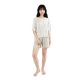 Ecrou Kadın Yeşil Düz Üst Desenli Alt Soft Tuşeli Şort T-Shirt Pijama Set