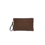 Ecrou Yıldız Desenli Kahve Süet Portföy & Clutch Çanta Çıkarılabilir Bileklik Askılı 30 x 19 cm