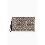 Ecrou Yıldız Desenli Platin Parlak Portföy & Clutch Çanta Çıkarılabilir Bileklik Askılı 30 x 19 cm