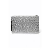Ecrou Yıldız Desenli Soft Gümüş Parlak Portföy & Clutch Çanta Çıkarılabilir Bileklik Askılı 30 x 19
