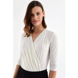 Ecru Alttan Çıtçıtlı Kruvaze Yaka Truvakar Kol Bluz&Body