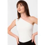 Ecru Asimetrik Tek Omuz Alttan Çıtçıtlı Bluz&Body