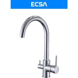 ECSA Baston Kuğu 3 Yollu Arıtma Çıkışlı Mutfak Evye Bataryası - Krom