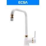 ECSA Beyaz Gold Köşe Borulu Delta Oynar Başlıklı Mutfak Evye Bataryası - Beyaz - Altın