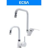 ECSA Beyaz Krom Köşe Borulu İkili Set Mutfak Evye ve Lavabo Bataryası - Beyaz - Krom