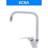 ECSA Beyaz Krom Oynar Başlıklı Köşe Borulu Mutfak Evye Bataryası - Beyaz - Krom