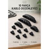 Ecuy 10 Parça Yapışkanlı Kablo Toplayıcı Düzenleyici Klips Masa Tv Bilgisayar Şarj Kablosu Tutucu Masaüstü - Siyah