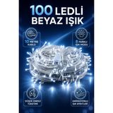 Ecuy 100 LED Beyaz Yılbaşı Işığı 10 Metre 8 Modlu Animasyonlu Eklenebilir Dekoratif Aydınlatma Işık Seti - 1 m