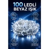 Ecuy 100 LED Beyaz Yılbaşı Işığı 10 Metre 8 Modlu Animasyonlu Eklenebilir Dekoratif Aydınlatma Işık Seti