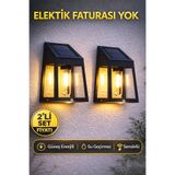 Ecuy 2’li Solar Duvar Aplik Güneş Enerjili IP44 Su Geçirmez Sensörlü Bahçe Balkon Lambası Kolay Kurulum Siyah ECY0000209