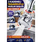 Ecuy 3 Kademeli Musluk Başlığı 360° Döner Tasarruflu Perlatör Su Tasarruf Aparatı Krom Uyumlu ECY0000262