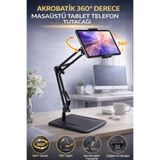 Ecuy 360° Akrobatik Telefon Tablet Tutucu Masaüstü Stand Ayarlanabilir Katlanır Güçlü Klips Siyah