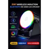 Ecuy 5W Indüksiyonlu Bluetooth Hoparlör 2000MAH Rgb Işıklı Standlı Telefon Ses Yükseltici Speaker Güçlü - Siyah