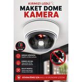 Ecuy Kırmızı Ledli Pilli Maket Güvenlik Kamerası Dome Tip Maket Kamera Iç Mekan Duvar ve Tavan Maket Kamera - Siyah