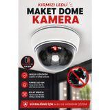 Ecuy Kırmızı LEDli Pilli Maket Güvenlik Kamerası Dome Tip Maket Kamera İç Mekan Duvar ve Tavan Maket Kamera