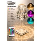 Ecuy RGB LED Dekoratif Ambiyans Masa Gece Lambası Uzaktan Kumandalı Şarjlı Dokunmatik Abajur Kristal