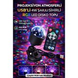 Ecuy Rgb LED Disko Topu USB Şarjlı Projeksiyon Işığı 360° Döner Renkli Parti Atmosfer Lambası - 1 - 10 W