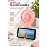 Ecuy Şarjlı Mini Fan Vantilatör 3 Kademeli Masaüstü Kullanımlı El Fanı Telefon Tutuculu USB Taşınabilir Sessiz ECY0000290
