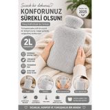 Ecuy Sıcak Su Torbası Yumuşacık Peluş Kılıflı Sıcak Su Torbası 2L Kapasiteli Yıkanabilir Kılıf Gri
