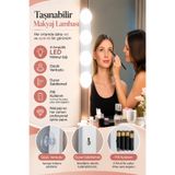 Ecuy Vantuzlu Pilli Makyaj Aynası Lambası 4 Ampullü Beyaz LED Makeup Işığı Duvar Sabitlemeli Taşınabilir