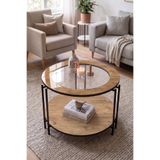 ED Efelez Design Orta Sehpa , İris İki Kat Camlı Salon Sehpası , Temperli 75 cm , Atlantik Çam Tabla