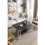ED Efelez Design Orta Sehpa , Nury Tekerlekli Orta Sehpa Takımı , Siyah Metal - Beyaz Mermer Tabla