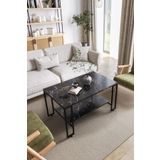 ED Efelez Design Orta Sehpa , Nury Tekerlekli Orta Sehpa Takımı , Siyah Metal - Siyah Mermer Tabla