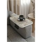 ED Efelez Design Yan Sehpa , Ayarlanabilir Koltuk Sehpası , Ponte Tepsi Sehpa , Siyah Metal - Beyaz Mermer Tabla