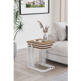 ED Efelez Design Zigon Sehpa , Lyon 3'lü C Zigon Sehpa Takımı , Beyaz Metal - Atlantik Çam Tabla