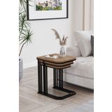 ED Efelez Design Zigon Sehpa , Lyon 3'lü C Zigon Sehpa Takımı , Siyah Metal - Atlantik Çam Tabla
