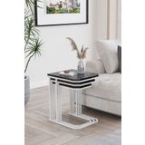 ED Efelez Design Zigon Sehpa , Lyon 3'lü C Zigon Sehpa Takımı , Siyah Metal - Beyaz Mermer Tabla