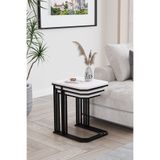 ED Efelez Design Zigon Sehpa , Lyon 3'lü C Zigon Sehpa Takımı , Siyah Metal - Beyaz Tabla