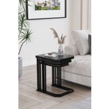 ED Efelez Design Zigon Sehpa , Lyon 3'lü C Zigon Sehpa Takımı , Siyah Metal - Siyah Mermer Tabla