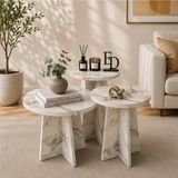 ED Efelez Design Zigon Sehpa , Mantar 3'lü Zigon Sehpa, Orta Sehpa Takımı, Yan Sehpa, Beyaz Mermer Tabla