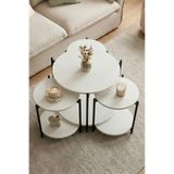 ED Efelez Design Zigon ve Orta Sehpa 4'lü Takım , Metal Ayaklı , Daisy 3+1 Sehpa , Siyah Metal - Beyaz Tabla