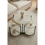 ED Efelez Design Zigon ve Orta Sehpa 4'lü Takım , Metal Ayaklı , Daisy 3+1 Sehpa , Siyah Metal - Traverten Tabla