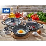 Eda 3 Lü Granit Döküm Kapaklı Sahan Tava Seti 16/18/20 cm Gri Malzeme Yanmaz Yapışmaz