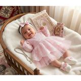 Eda Baby Dantel Detaylı Bebek Mevlüt ve Özel Gün Kıyafeti 4'lü Takım - 0 - 3 Ay - Pembe